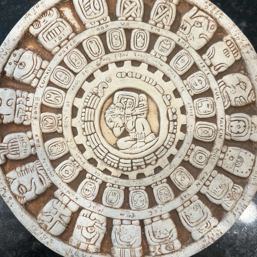 Aztec/Mayan Stone Look Sun Calendar Wall Hanging Decor Wall Plaque Decor 8-1/4